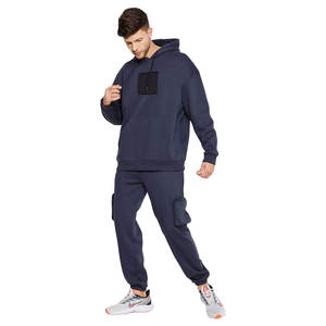 Survêtement 2 pièces en éponge française surdimensionné et respirant 100% coton pour hommes, ensemble à motif solide pour la saison d'hiver - Product Image 2