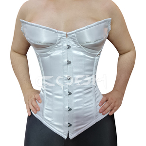 Corsé Sexy de Satén Blanco para Mujer, con Aros de Acero y Cierre Frontal |   Top Bustier para Novia, Fiesta y Moda - Product Image 1