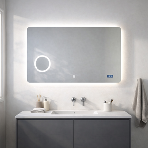 100x70 LED Mirror with Magnifying Lens and <b>Digital</b> Touch System <b>Clock</b> - Product Image 1