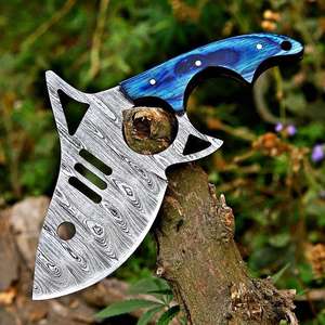 มีดทำมือคุณภาพสูงจากเหล็กดามัสกัส สำหรับล่าสัตว์/ตั้งแคมป์ ใช้สำหรับงานกลางแจ้ง ปอกหนัง  ปรับแต่งได้ รับผลิตแบบ OEM ใบมีดคงที่ - Product Image 2