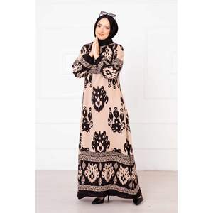 Hijab en Viscose à Motifs Robe Modeste Couleur Vison - Product Image 1