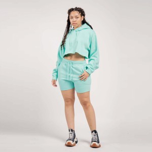 <b>Women</b> <b>Fleece</b> Crop <b>Top</b> and Shorts Loungewear Set - Cozy, Comfortable, and Perfect <b>for</b> Casual Outfits or Relaxing at Home - Product Image 4