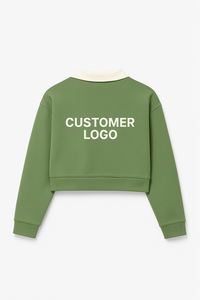 Biểu tượng tùy chỉnh một nửa Zip Crop Top Áo sơ mi-UNISEX thể thao phù hợp với cảm ứng mềm mại & chống nhăn vải trong màu xanh hoặc màu xanh lá cây - Product Image 4