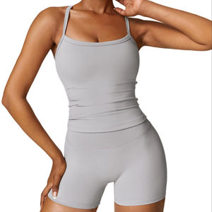 Ensemble de soutien-gorge de sport et de leggings pour femmes, nouveau design respirant à séchage rapide, motif uni, shorts pour le fitness et le yoga, logo frontal - Product Image 1