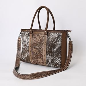 Bolso Tote Cruzado de Lona de Algodón con Diseño Azteca y Asa de Cuero Genuino - Product Image 2