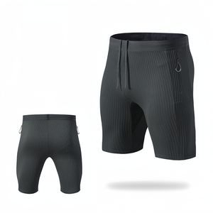 Short de compression promotionnel personnalisé pour hommes, tissu tricoté avec ceinture élastique, caleçon d'entraînement décoratif avec poche zippée - Product Image 1