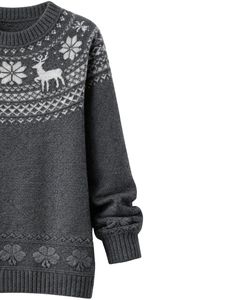 Pull en tricot jacquard gris foncé personnalisé, motif de renne, col rond, manches longues, pull d'hiver pour femmes, vente en gros personnalisée - Product Image 3