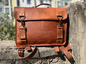 Nouveau Vintage fait à la main personnalisé en cuir de chèvre véritable grands hommes Vintage sacs à dos de haute qualité unisexe ordinateur portable sacs de messager - Product Image 4