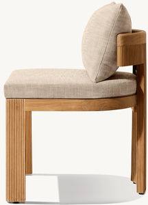 Chaise longue minimaliste moderne en teck avec coussins crème - Product Image 4