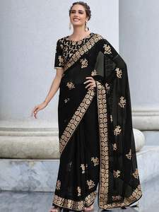 Couleur noire Belle Georgette Saree avec paillettes et travaux de broderie, saree Wedding Wear, saree Designer Party Wear. - Product Image 6