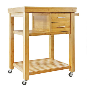 KIBamboo KIB002 Modern Design <b>Oak</b> Mobile Kitchen Shelf with Wheels 80x50x90cm - Product Image 1