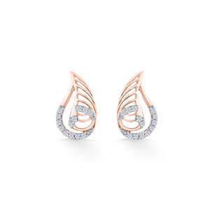 14k <b>Rose</b> <b>Gold</b> Fern <b>Stud</b> <b>Earrings</b> with Sapphire and Zircon for Women - Product Image 3