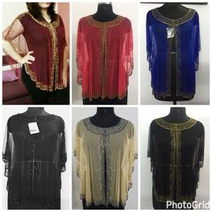 Free Shipping USA Elegant Plus Size Poncho Shrug Blouse Hand <b>Beads</b> Sequins Embroidery Long Cocktail Party Night Club Wear Autumn - Product Image 6