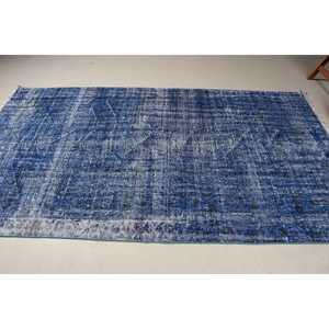 Grand tapis turc vintage 4,8x8,8 pieds, tapis uni bleu et blanc - Product Image 4