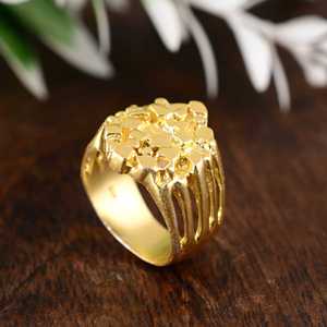 High quality Nugget <b>Ring</b> Chunky Brass Jewelry <b>Men</b> 18k Gold Plated Textured Geometric Design Statement <b>For</b> Wholesale/OEM/ODM - Product Image 6