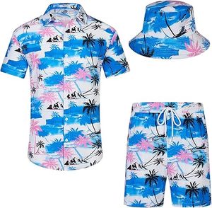 Conjunto de Dos Piezas de Moda Juvenil de Verano, Estilo Hong Kong, Informal, Estampado Playero, Poliéster Transpirable, Manga Corta Holgada, Pantalones Cortos - Product Image 3