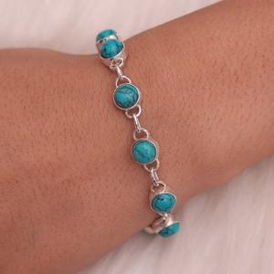 925 argent Sterling Turquoise pierres précieuses Bracelet bijoux à la main en argent Boho Style Bracelet bijoux pour femmes cadeau de mariage pour - Product Image 3