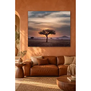 Impression sur toile : Arbre d'acacia Fida au coucher du soleil sur la savane - Product Image 1