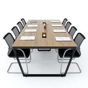 Contemporary Design 240x120cm Meeting <b>Table</b> Iron Trapeze Legs Melamine-Coated Plywood Oval Pattern for Hotels <b>Offices</b>-HBTC044 - Product Image 3