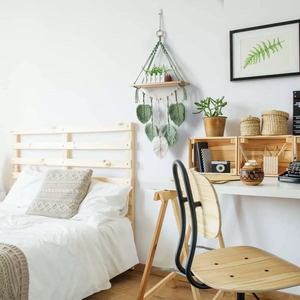 Étagère suspendue bohème en <span class=keywords><strong>macramé</strong></span> avec guirlande de pompons en forme de feuilles, support mural flottant en corde de coton fait main pour plantes et décoration intérieure - Product Image 3
