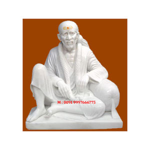 Escultura de Sai Baba en mármol blanco, fabricada en India, en posición sentada, duradera, con superficie brillante, para decoración del hogar. - Product Image 1