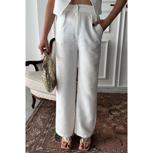 Ensemble veste et pantalon en lin pour femme, blanc, à un bouton - Product Image 1