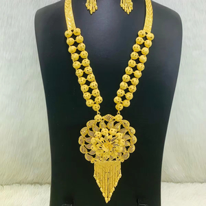 Mode élégant Long Design collier mariages bijoux avec boucles d'oreilles plaqué or 18 carats bijoux d'un gramme - Product Image 1