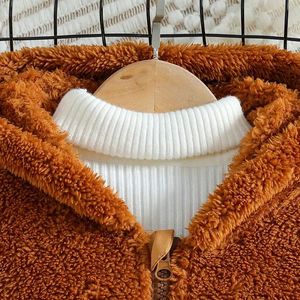 Chaqueta de Lana Elástica con Capucha y Cierre de Cremallera, Diseño de Dibujos Animados, Corte Regular para Otoño e Invierno - Product Image 3