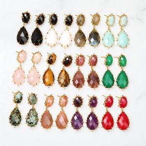 Boucles d'oreilles en argent 925 ovale et poire fraise Quartz Gemstone Drop and Dangle pour femme - Product Image 2