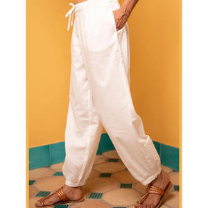 Pantalon Harem ample taille haute pour femme - Coton ivoire uni, coupe large - Product Image 2
