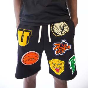 Premium High Street French Terry Pants Hip Hop Short Chenille Bordado Cordón Cintura elástica Custom Patchwork Sports Shorts - Product Image 2