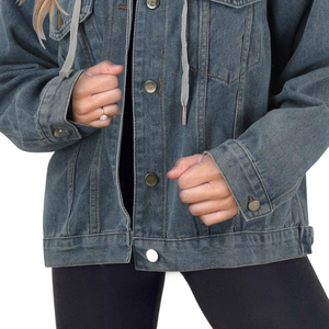 Precio barato transpirable mujeres Denim Jean chaquetas recién llegados elegante Color sólido mujeres chaqueta de mezclilla con capucha para la venta - Product Image 5