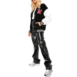 Chaquetas universitarias recortadas de alta calidad para mujer, chaqueta de béisbol universitaria de Letterman de manga larga con bolsillos delanteros para hombres y mujeres - Product Image 4