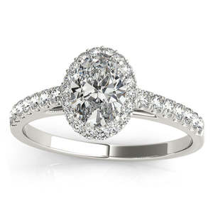 Ensemble de bijoux de mariée en or blanc 18 carats avec accents de diamants, halo de forme ovale (0,37 ct), ensembles de bijoux fins - Product Image 5