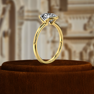 Bague de fiançailles demi-lunette en diamant de laboratoire ovale 1ct, diamant de laboratoire certifié IGI, bague solitaire en or 14K avec demi-lunette - Product Image 2