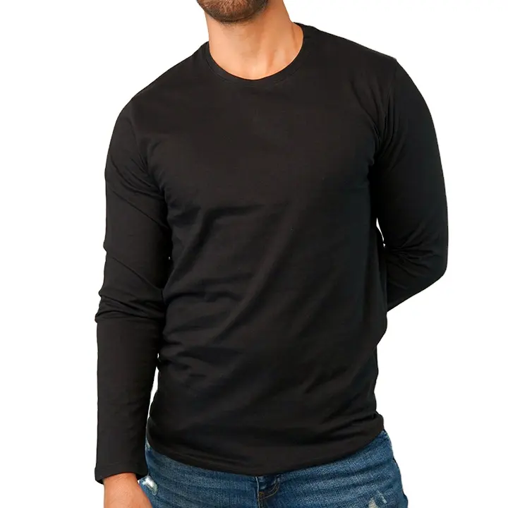 OEM Custom Logo Manufacturer Black Plain Long Sleeve Cotton Men's T Shirts Wholesale Prices Tees