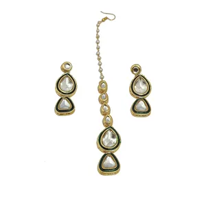 Ensemble de bijoux de luxe Polki Kundan, collier à une seule couche avec placage or 18 carats, occasion mariage, matériau en acier inoxydable - Product Image 5