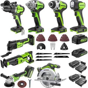 Kit Combinado DIY de 24V con 8 Piezas: 2 Baterías, 2 Cargadores, Taladro de Impacto de 800in/lb, Llave, Herramienta Multiusos, Sierra Recíproca y Sierra Circular - Product Image 2