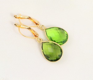 Gold-Plated August Birthstone Peridot Quartz Pear-Shaped <b>Drop</b> <b>Earrings</b> for Women Fashion Dangle Jewelry Lever-Back Ear Wires - Product Image 1