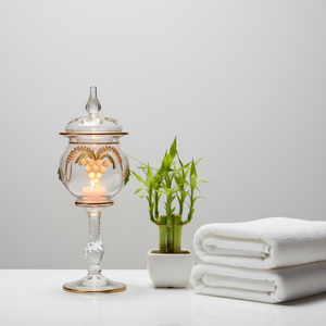 Brûleur d'encens en verre soufflé à la main LW68 Premium 20 cm, résistant à la chaleur, motif doré, art populaire égyptien, pour Bakhoor Oud - Product Image 5