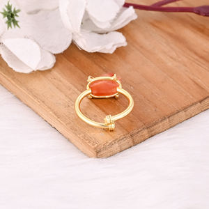 Classic Carnelian Gemstone <b>Ring</b> Yellow Gold Plated 925 <b>Sterling</b> <b>Silver</b> <b>Adjustable</b> <b>Ring</b> Weddings Parties Fashionable Gift Women - Product Image 3