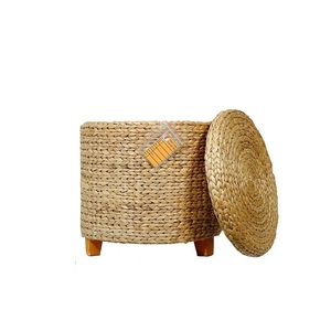 100% jacinthe d'eau naturelle panier de rangement rond pouf chaise flexible et durable multifonctionnelle boîtes et bacs ménagers - Product Image 2