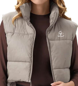 Chaleco acolchado recortado a la moda, de poliéster 100% Material, chalecos acolchados de invierno con cuello levantado para mujer con etiqueta privada - Product Image 1