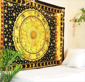 Zodiac Sunsign plaine teint coton tapisserie double taille belle astrologie tenture murale décor à la maison à la main par des expéditeurs indiens - Product Image 1