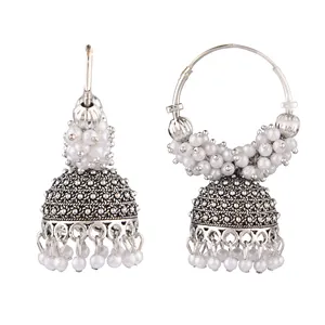 印度人造珍珠串珠箍Jhumki耳环印度制造商珠宝古董氧化耳环女性耳环