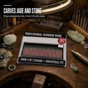 Juego de 30 fresas de diamante DM de 3 mm con vástago de 1/8 pulgada, cabezales de pulido, brocas de herramienta rotatoria OEM personalizadas <span class=keywords><strong>para</strong></span> tallado de jade, <span class=keywords><strong>piedra</strong></span> y vidrio - Product Image 2