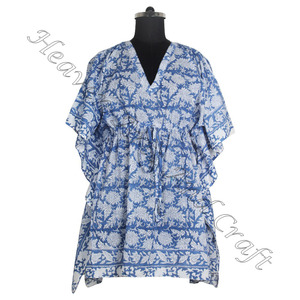 Vestido Kaftan 100% Algodón de Primera Calidad Estampado a Mano KFCS015 Ligero para Mujer, Informal, para Ocasiones Especiales, Vestido Corto Tipo Caftán - Product Image 3