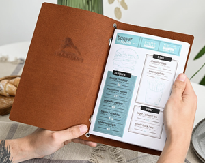 DIVRIS DRL-111 Porte-menu en cuir PU marron avec cordon de fermeture pour restaurants, hôtels, taille personnalisable, capacité multi-pages - Product Image 1