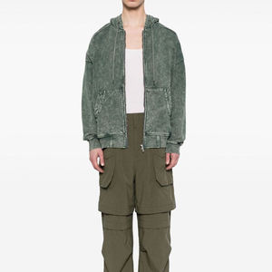 2025 nueva venta al por mayor ODM hombres logotipo personalizado FrenchTerry 100% algodón Unisex Sudadera con capucha Vintage Oversize Zip transpirable Snow Wash - Product Image 4