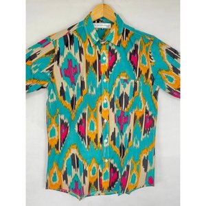 เสื้อเชิ้ตผู้ชายผ้าป๊อปลินเนื้อนุ่มลายพิมพ์บล็อกสีสันสดใสสำหรับฤดูร้อน เหมาะสำหรับใส่ไปเที่ยวชายหาดหรือปิกนิกในสวน - Product Image 5